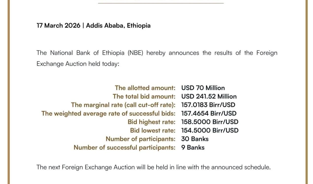 የአንድ አሜሪካ ዶላር አማካይ ዋጋ 157.46 ብር ሆኗል